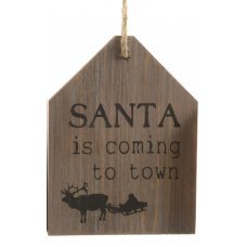 Χριστουγεννιάτικο Κρεμαστό Ξύλινο Ταμπελάκι, με Έλκηθρο και Επιγραφή (17cm)